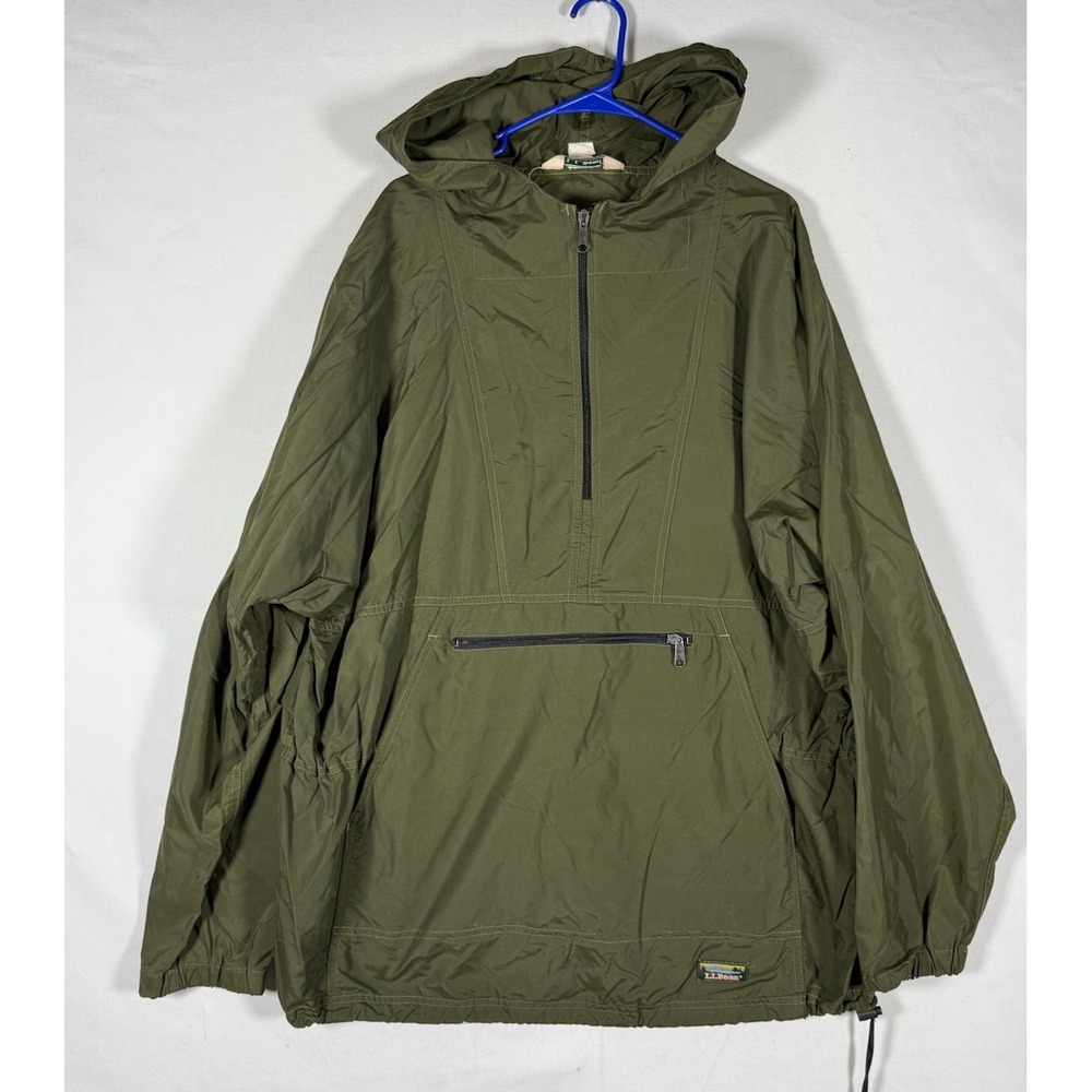 Vintage L.L. Bean Jacket Mens XL Tall Green Hooded Anorak 1/4 Zip Lightweight